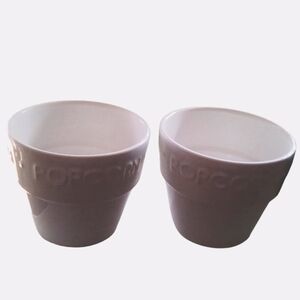 Crate & Barrel White Ceramic Set of 2 Movie Popcorn Embossed Bowls